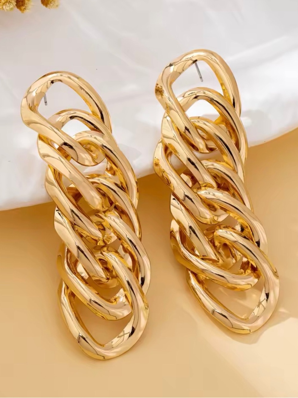 Elegant Gold Link Drop Earrings